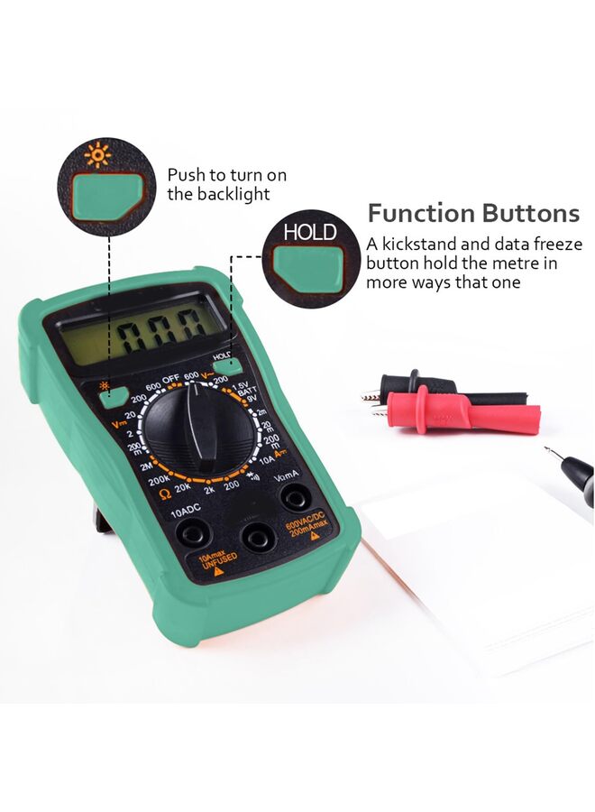 يُسلِّم جهاز قياس رقمي متعدد الوظائف، 2000 عد، مزود بمقياس فولتميتر تيار مستمر/متردد ومقياس أوم/فولت/أمبير، يقيس الجهد والتيار والمقاومة والثنائيات واستمرارية التيار لمقابس الكهرباء المنزلية واختبار بطاريات السيارات - Image 3